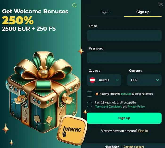 Trip2Vip Casino Australia signup